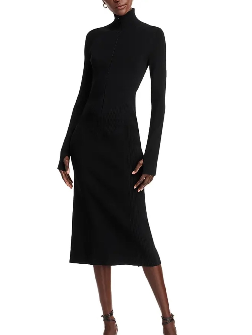 NAOMI x BOSS Sz S Dress Fransit Bodycon Long-Sleeve Black Knit Ribbed Midi.